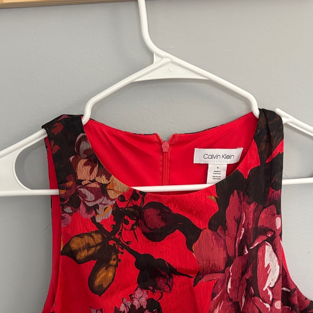 Calvin Klein Red and Black Floral Dress